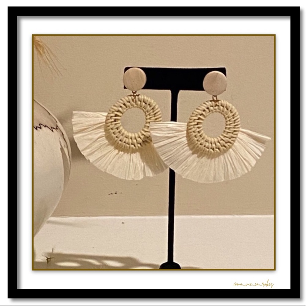 Raffia and Straw Round Summer Earrings